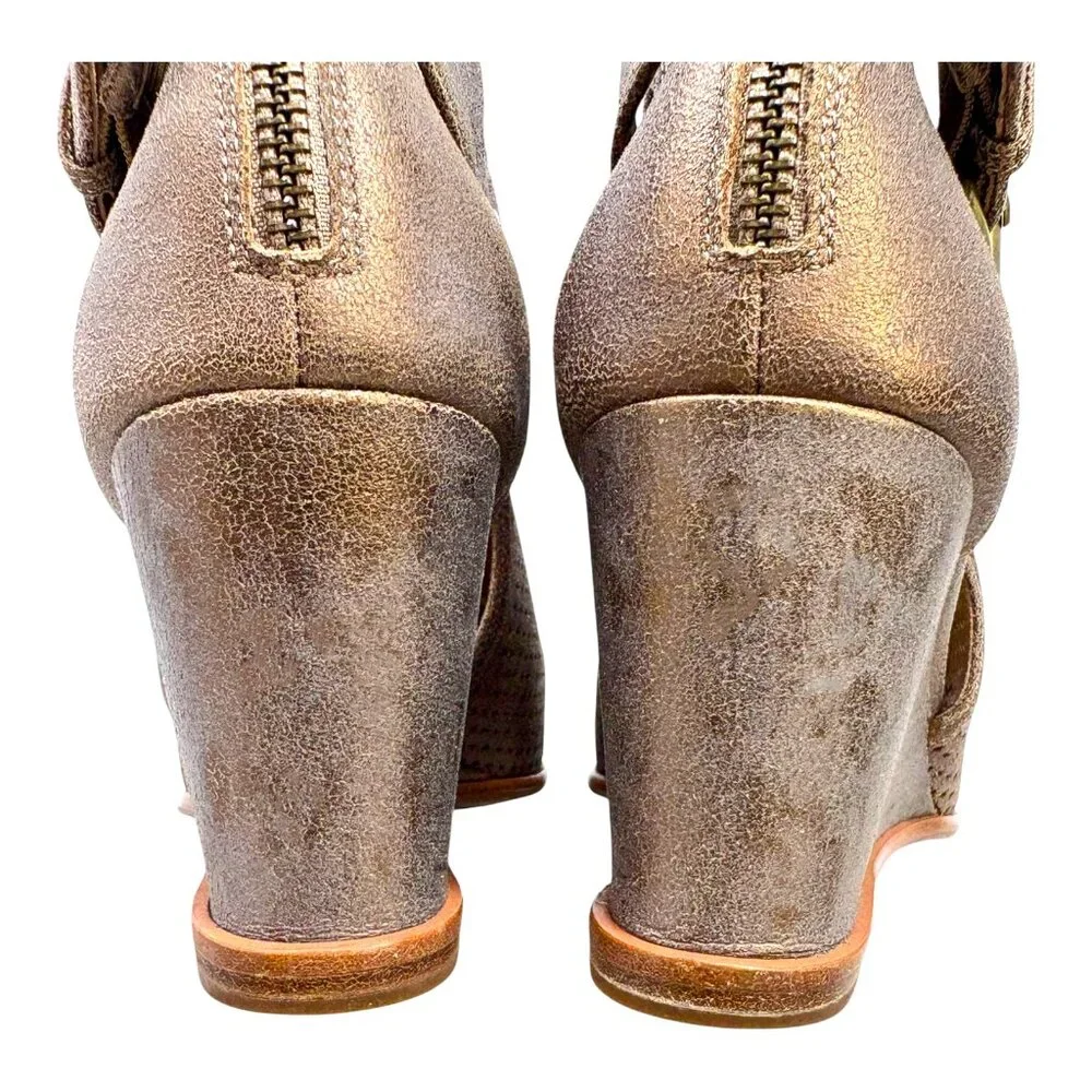 Donald‎ Pliner Lottie Bronze Perforated Open Toe Wedge Heel